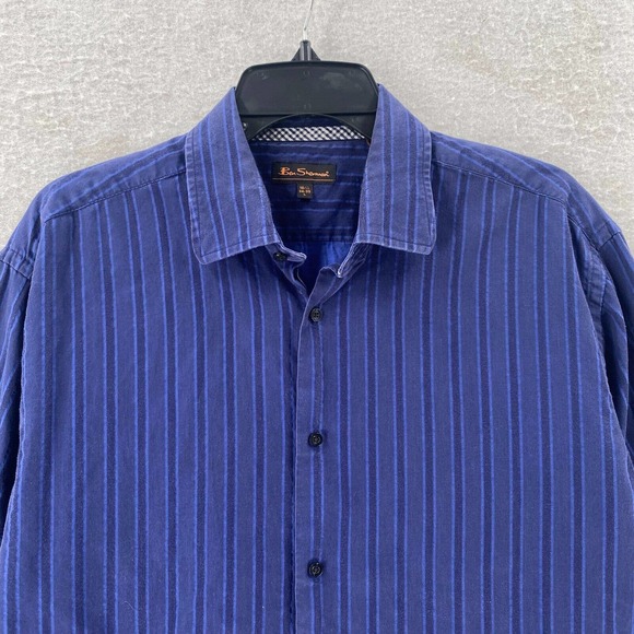 Ben Sherman Shirt Mens 15.5 Button Up Long Sleeve Blue Striped 34-35 - Picture 4 of 13